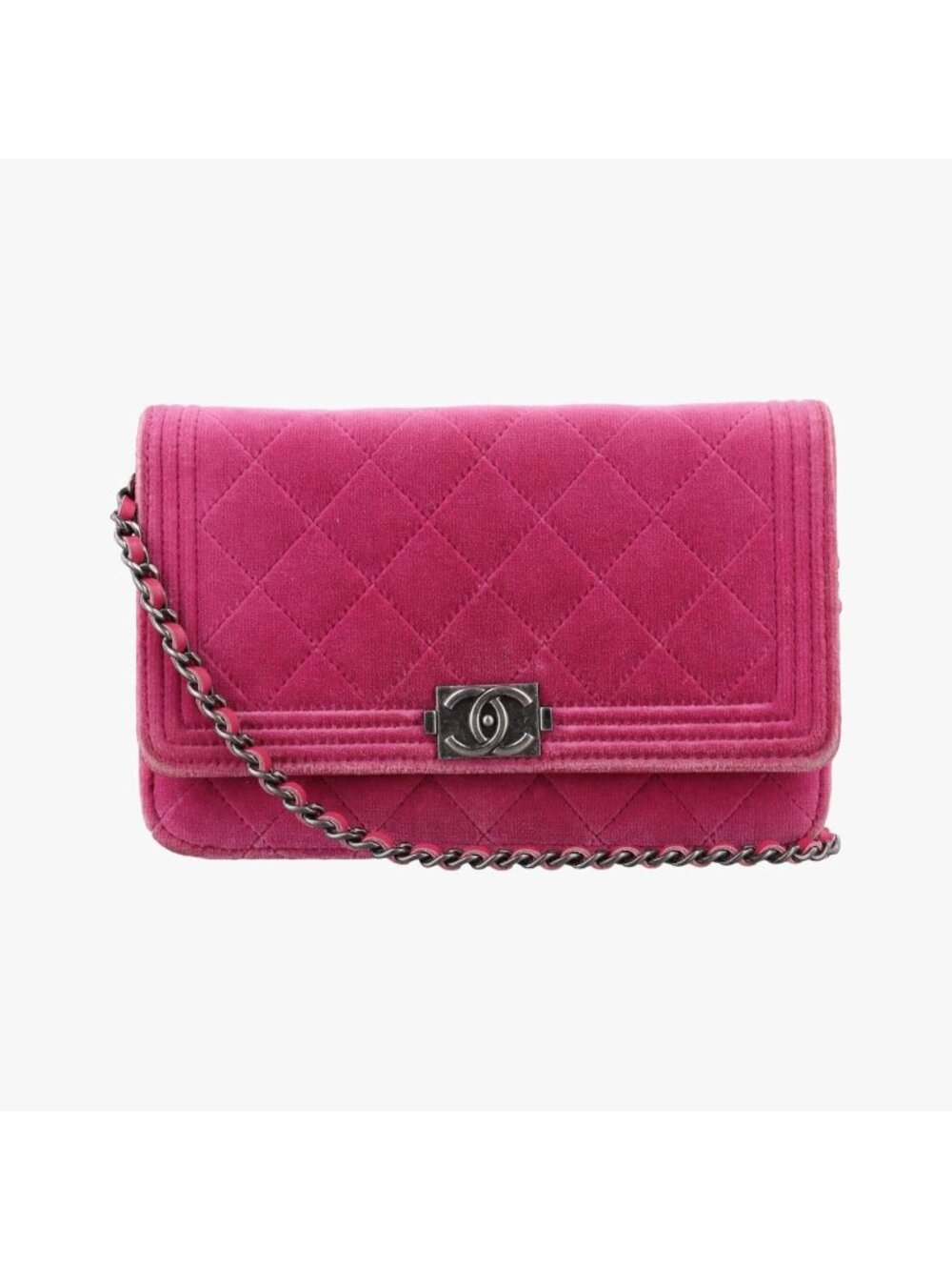 Chanel Boy Chain Wallet Rose Red Velour Shoulder Bag